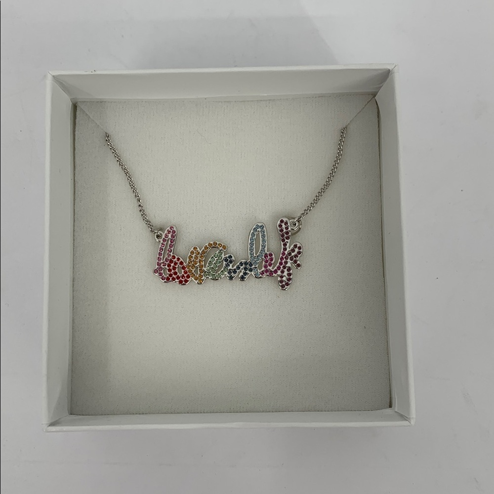 DVF Diane Von Furstenberg Love is Life crystal necklace rhinestone silver new